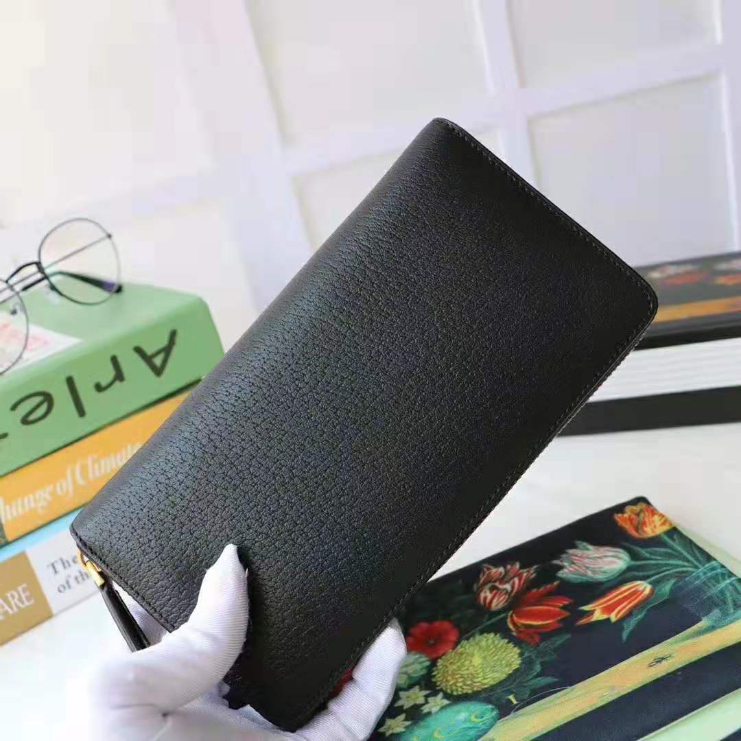 G*u*i gg unisex gg marmont leather zip around wallet in black leather