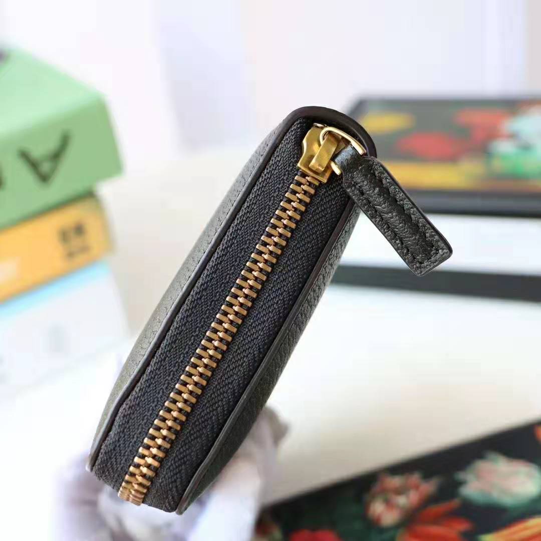 G*u*i gg unisex gg marmont leather zip around wallet in black leather