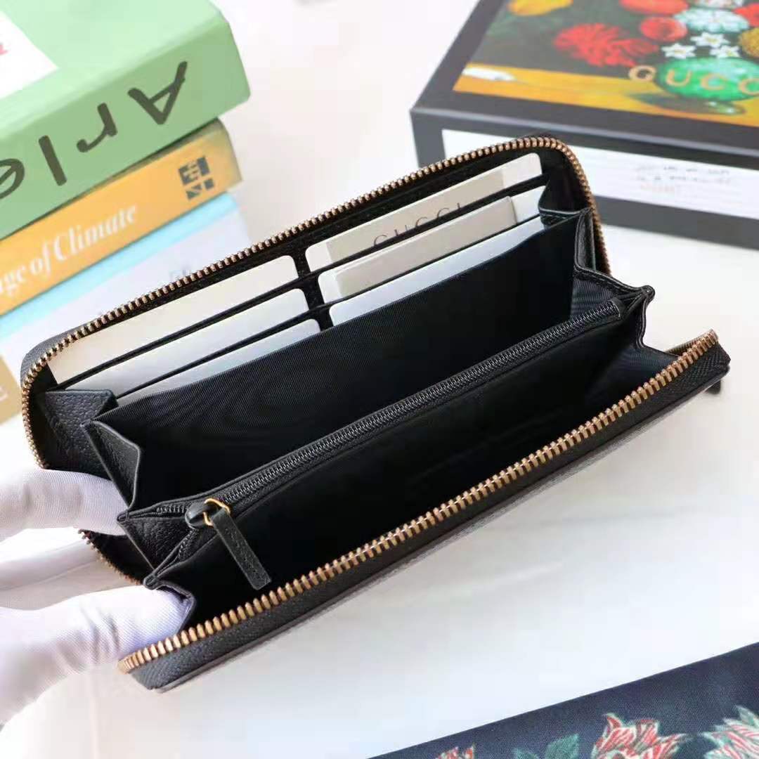 G*u*i gg unisex gg marmont leather zip around wallet in black leather
