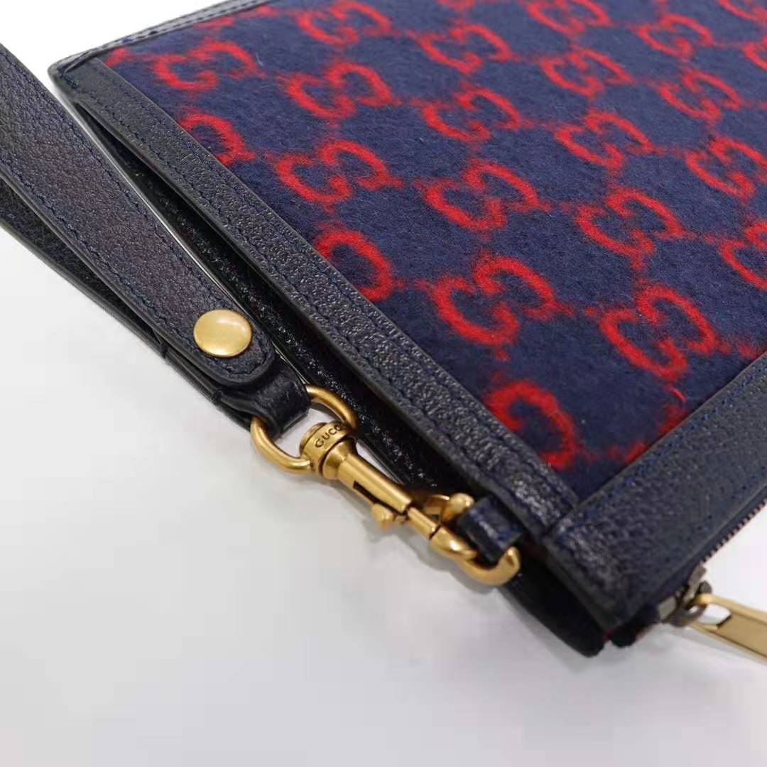 G*u*i gg unisex gg wool pouch in blue and red gg wool