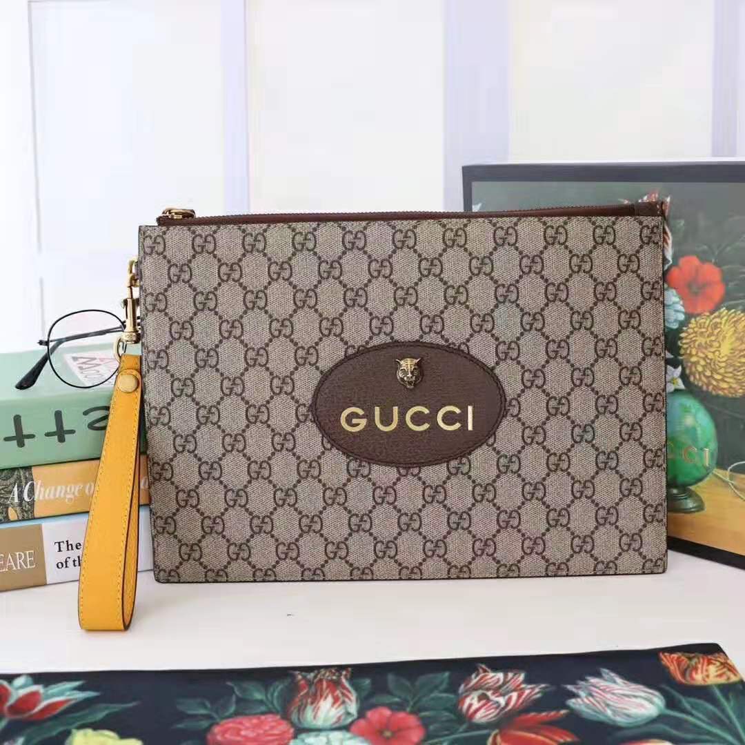 G*u*i gg unisex neo vintage gg supreme pouch in beige/ebony gg supreme canvas
