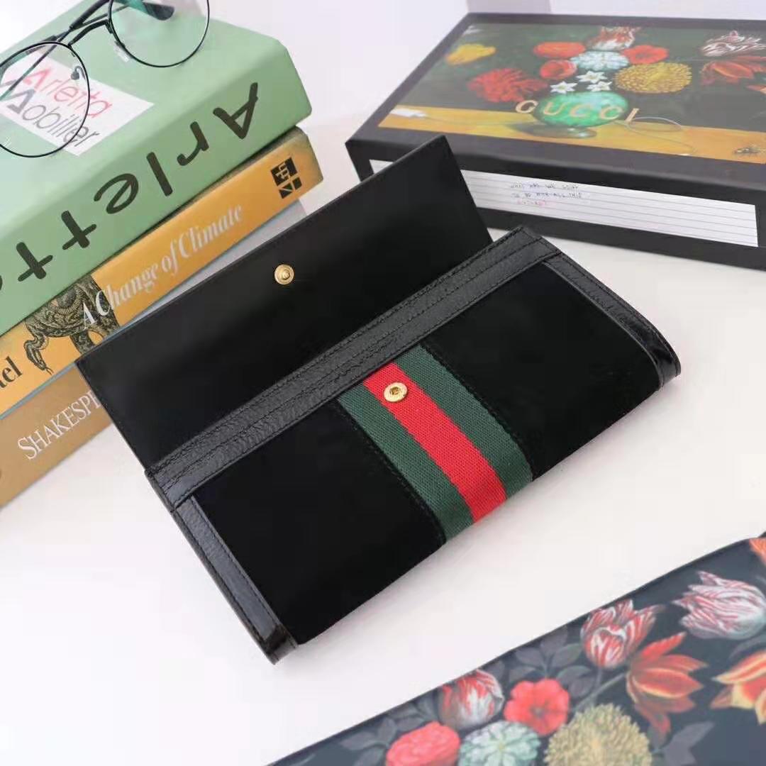 G*u*i gg unisex ophidia continental wallet in black suede leather