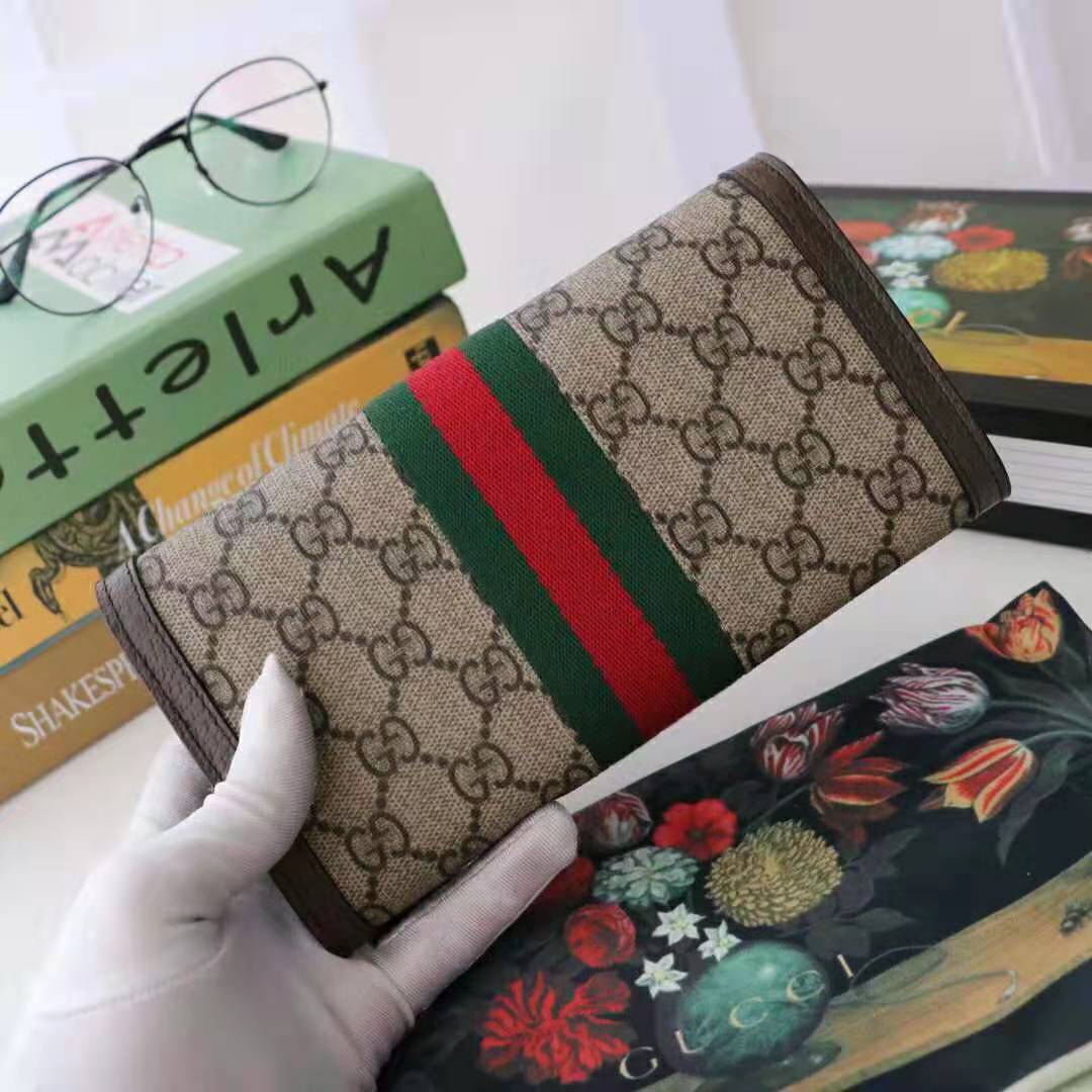 G*u*i gg unisex ophidia gg continental wallet in beige/ebony gg supreme canvas