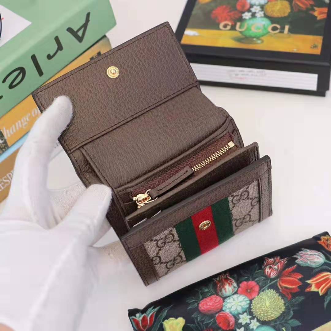 G*u*i gg unisex ophidia gg french flap wallet in beige/ebony gg supreme canvas