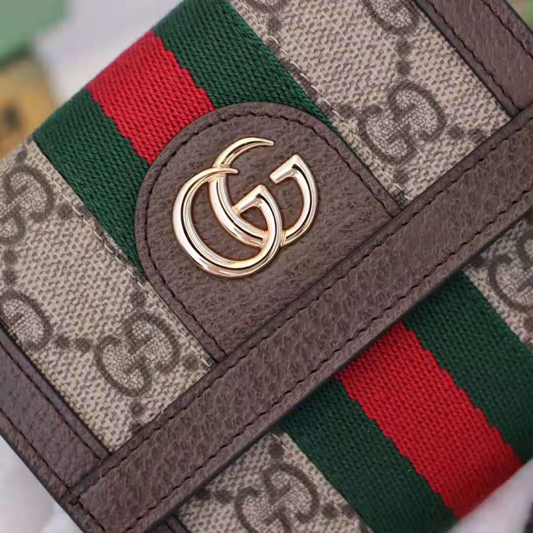G*u*i gg unisex ophidia gg french flap wallet in beige/ebony gg supreme canvas