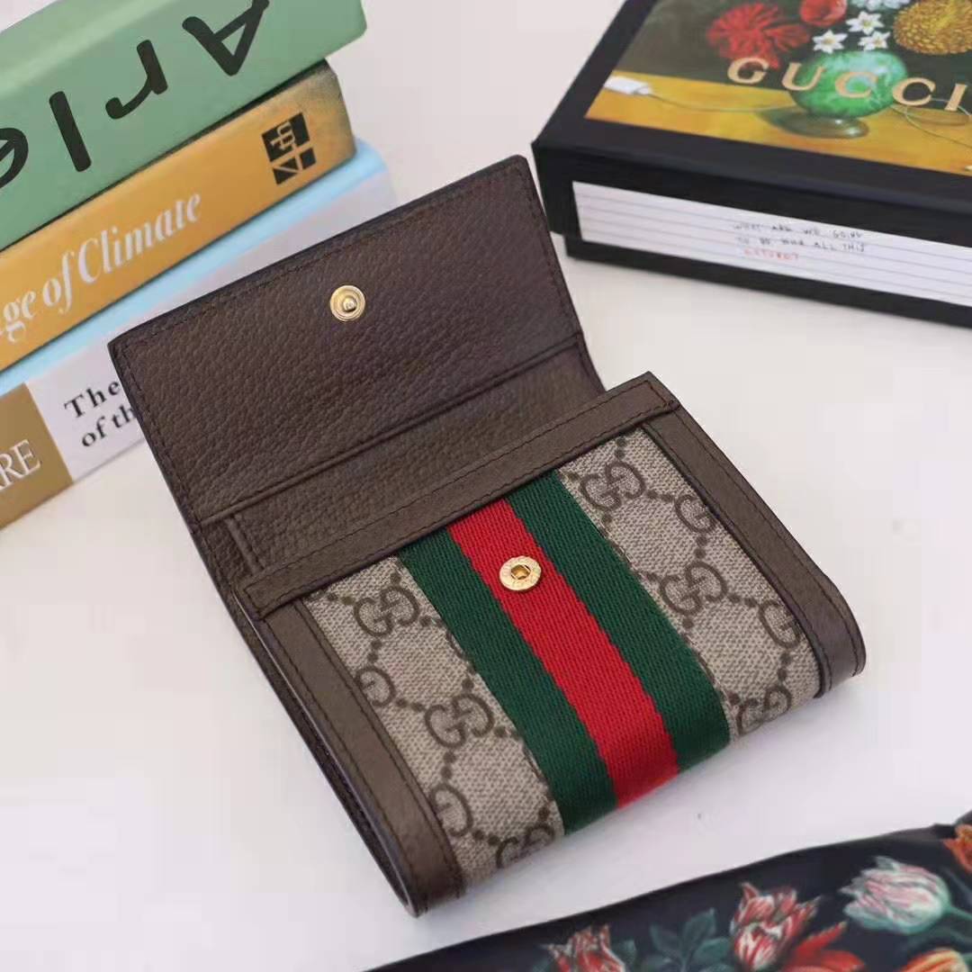 G*u*i gg unisex ophidia gg french flap wallet in beige/ebony gg supreme canvas