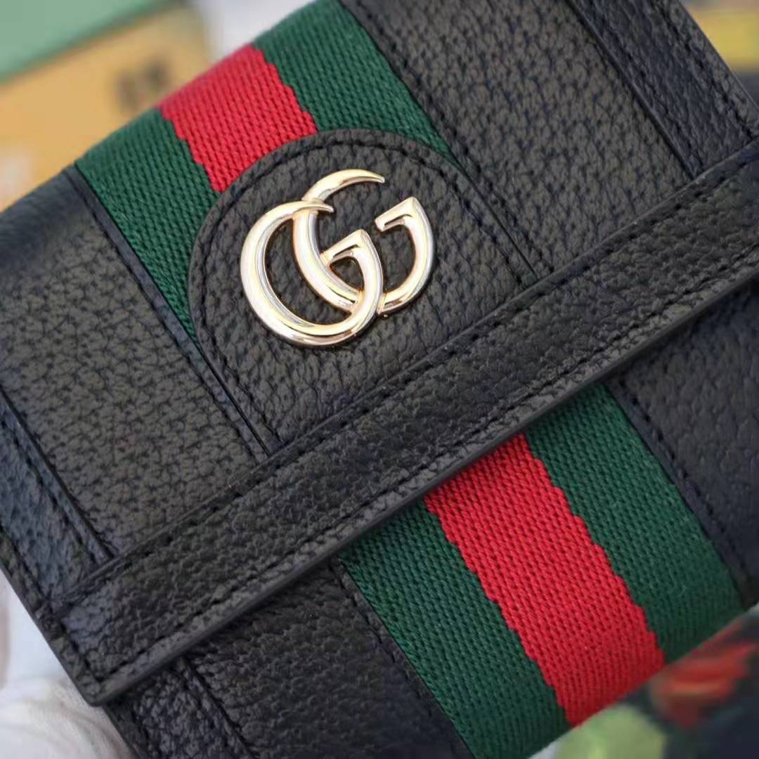 G*u*i gg unisex ophidia gg french flap wallet in black leather