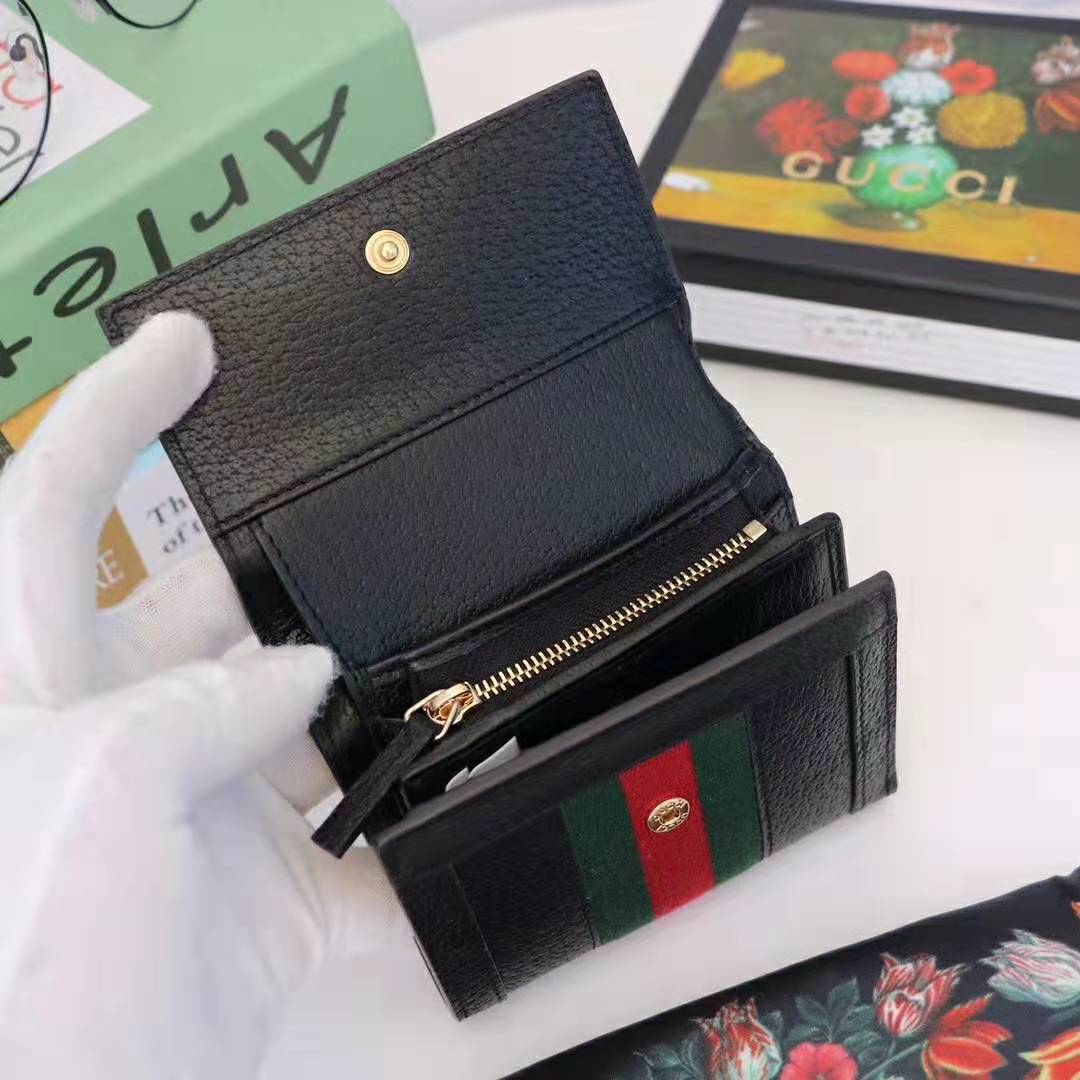 G*u*i gg unisex ophidia gg french flap wallet in black leather