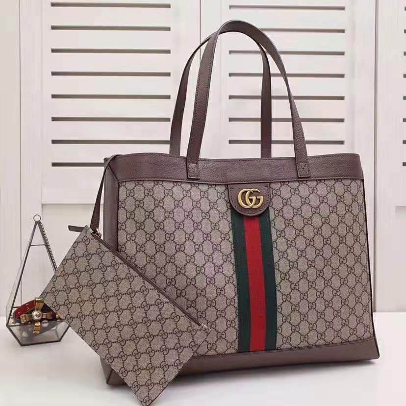 G*u*i gg unisex ophidia gg tote in beige/ebony gg supreme canvas