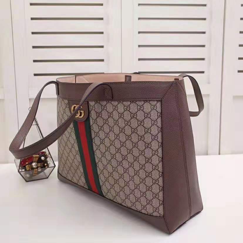 G*u*i gg unisex ophidia gg tote in beige/ebony gg supreme canvas
