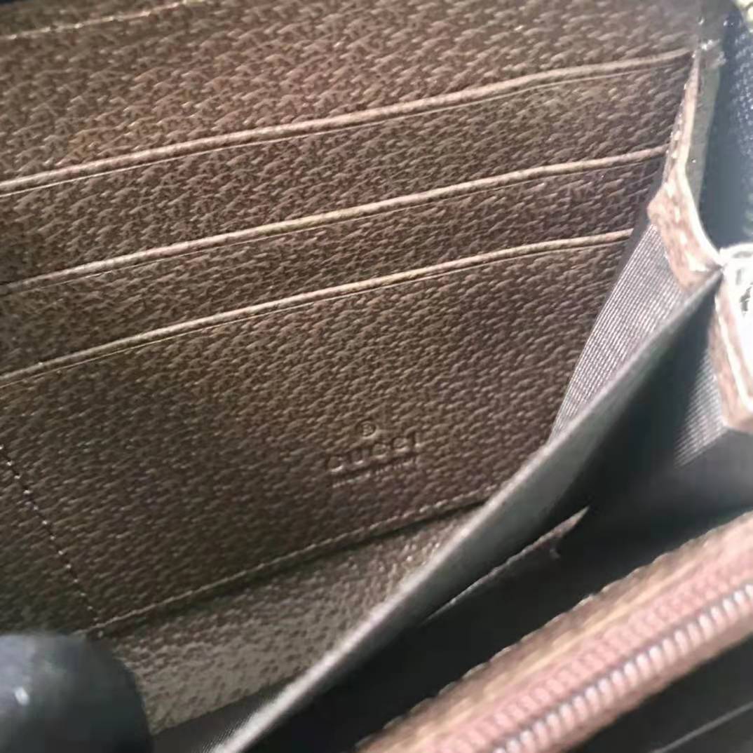 G*u*i gg unisex ophidia gg zip around wallet in beige/ebony gg supreme canvas