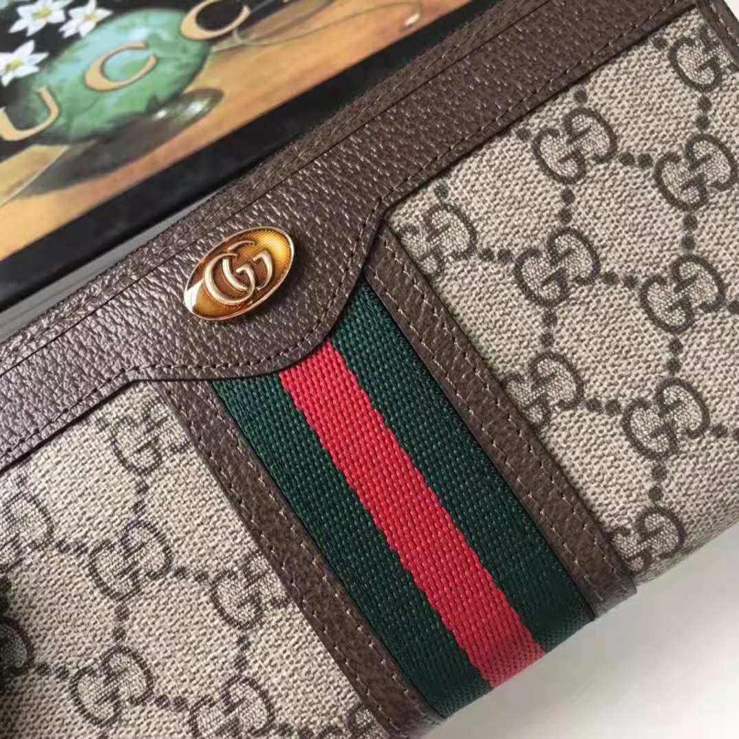 G*u*i gg unisex ophidia gg zip around wallet in beige/ebony gg supreme canvas