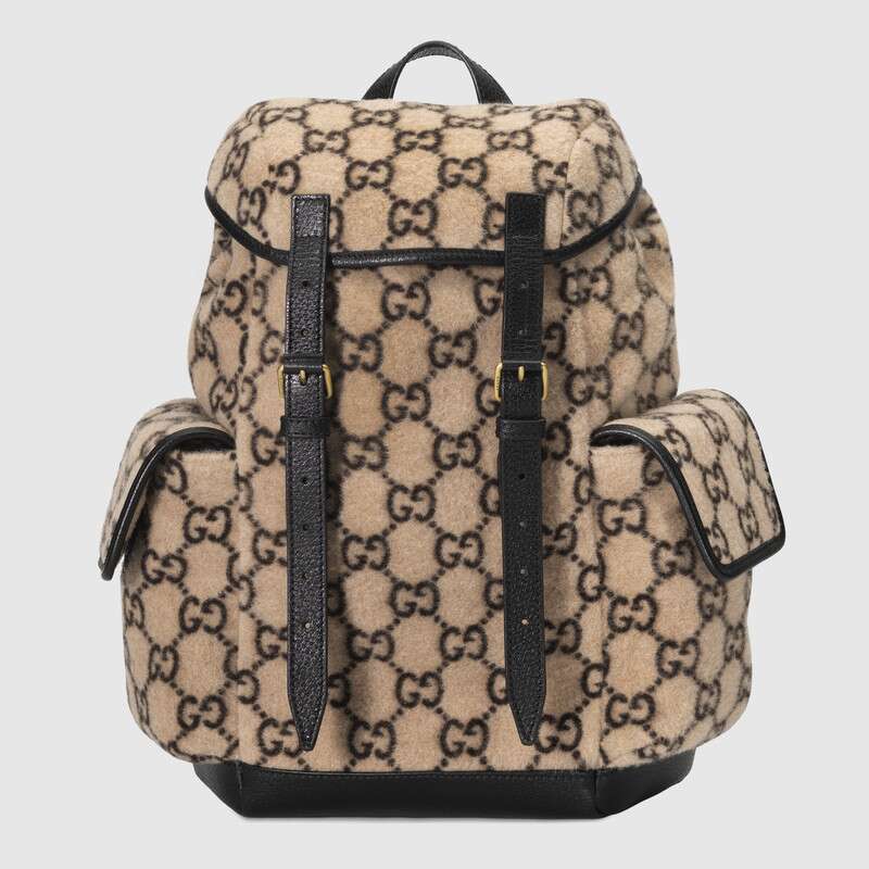 G*u*i gg unisex small gg wool backpack in wool and leather