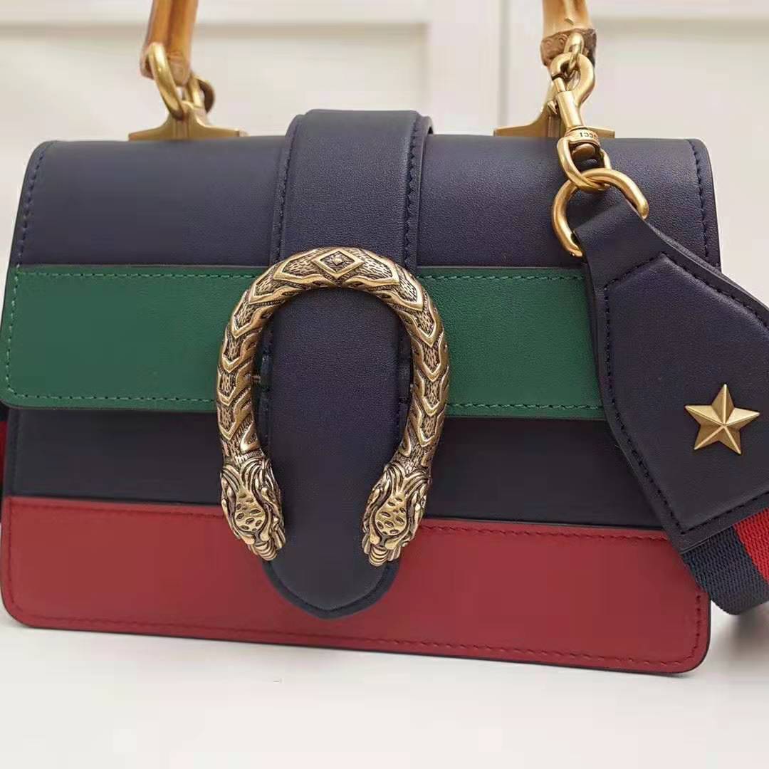 G*u*i gg women dionysus medium top handle bag in blue G*u*i green and hibiscus red leather