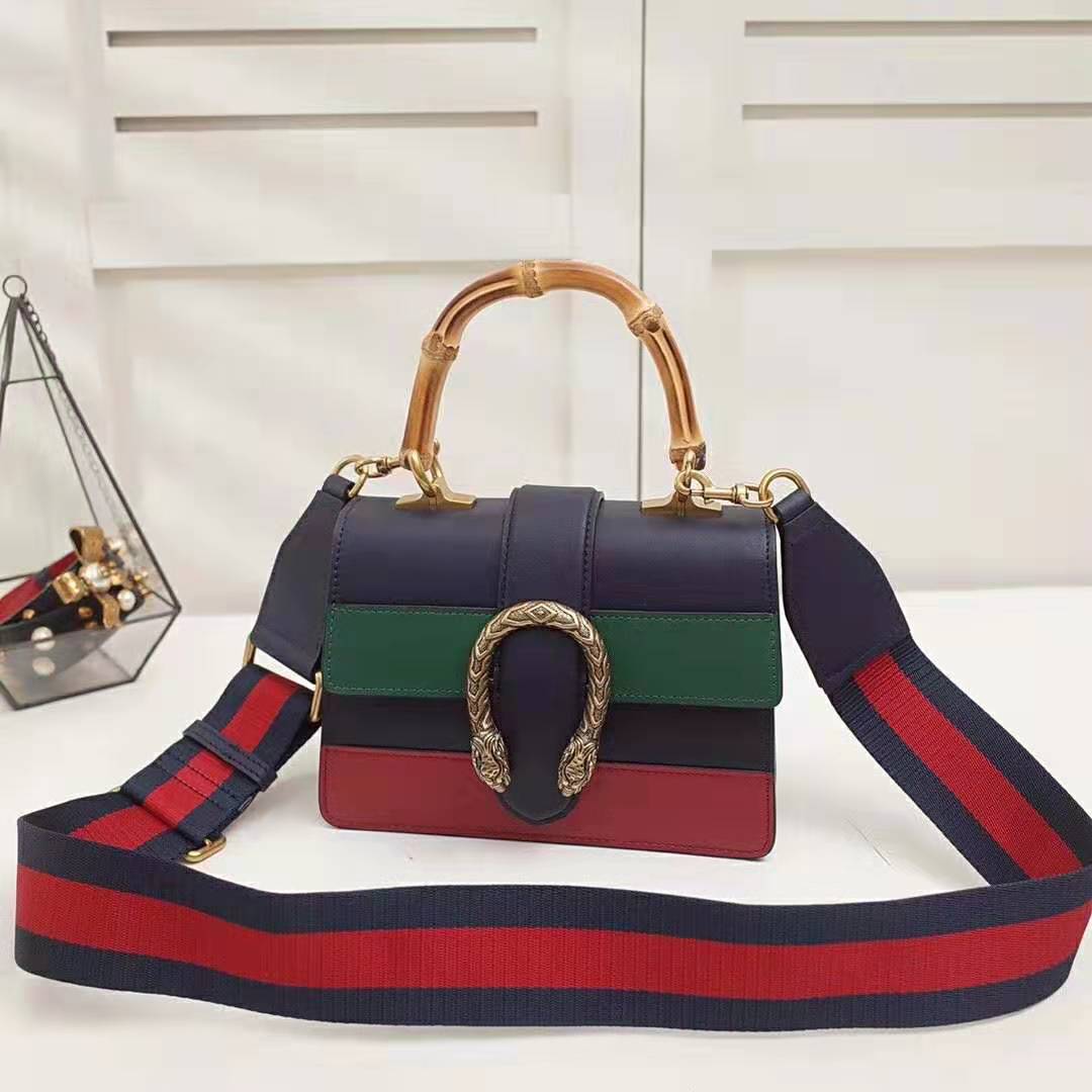 G*u*i gg women dionysus medium top handle bag in blue G*u*i green and hibiscus red leather