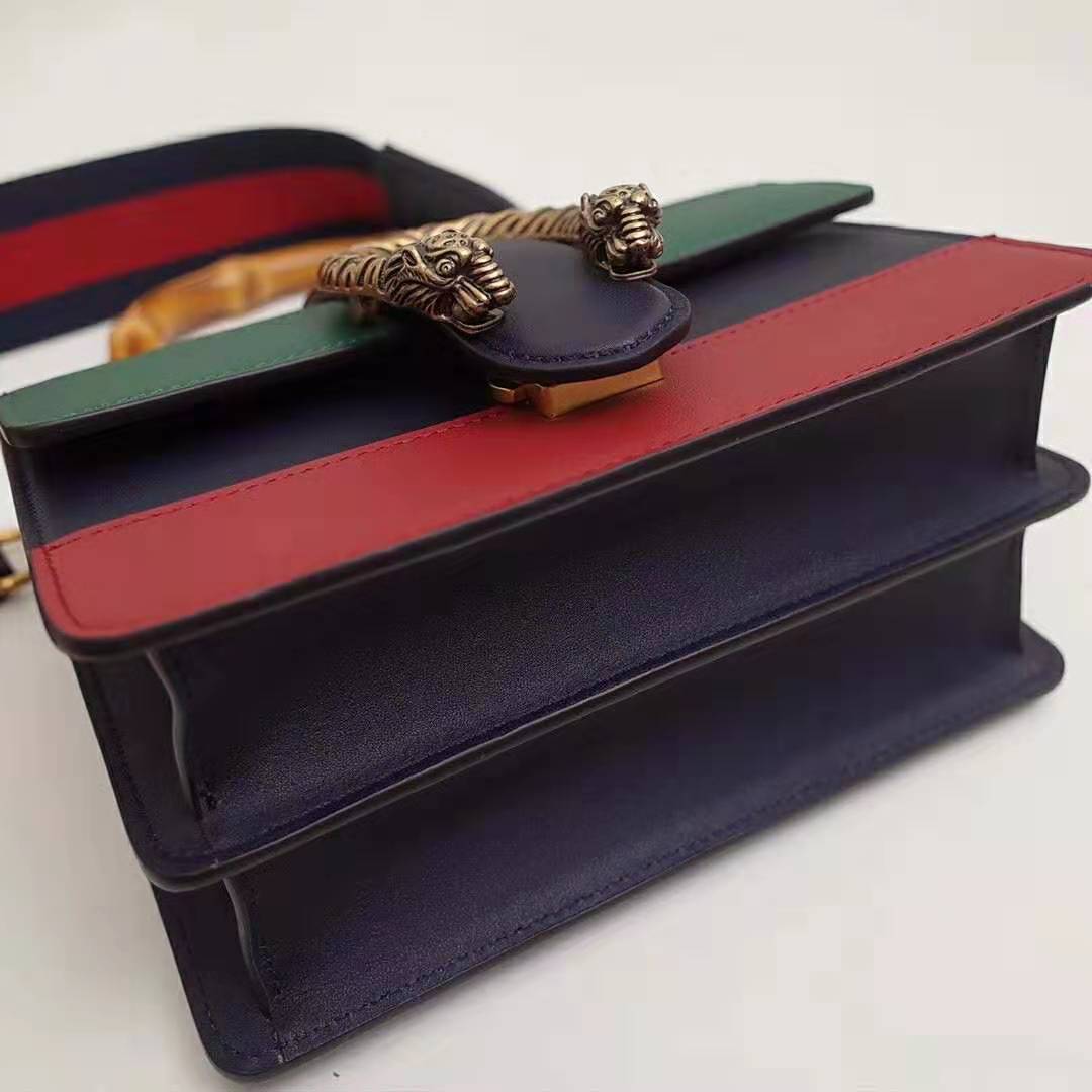 G*u*i gg women dionysus medium top handle bag in blue G*u*i green and hibiscus red leather
