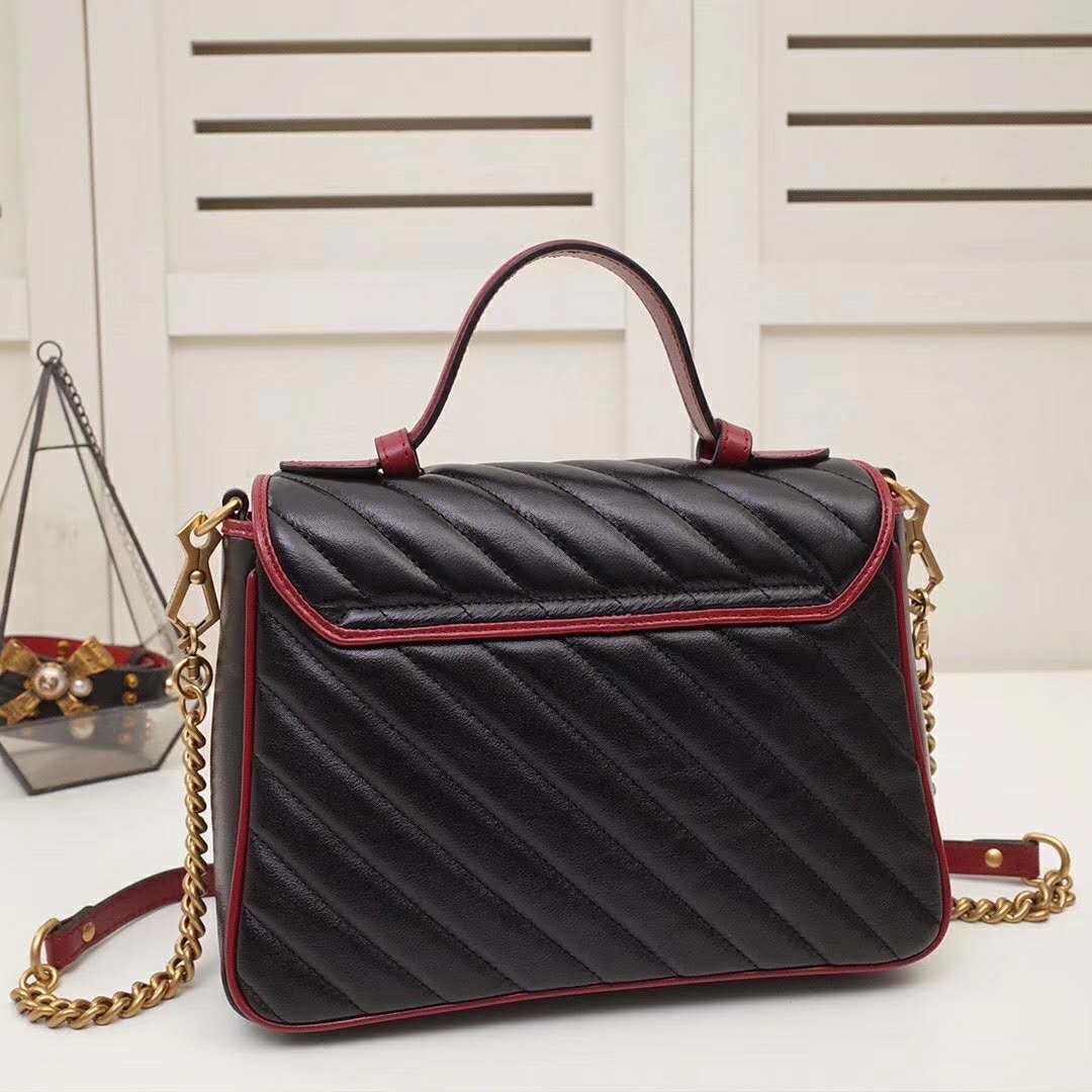 G*u*i gg women gg marmont small top handle bag in black diagonal matelassé leather