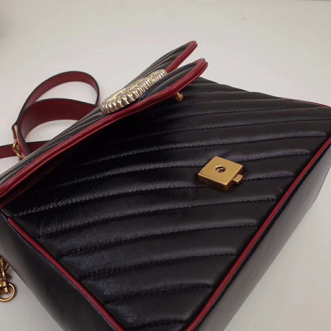 G*u*i gg women gg marmont small top handle bag in black diagonal matelassé leather