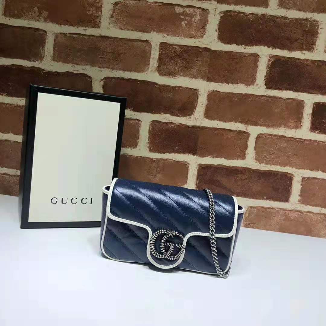 G*u*i gg women gg marmont super mini bag in blue diagonal matelassé leather