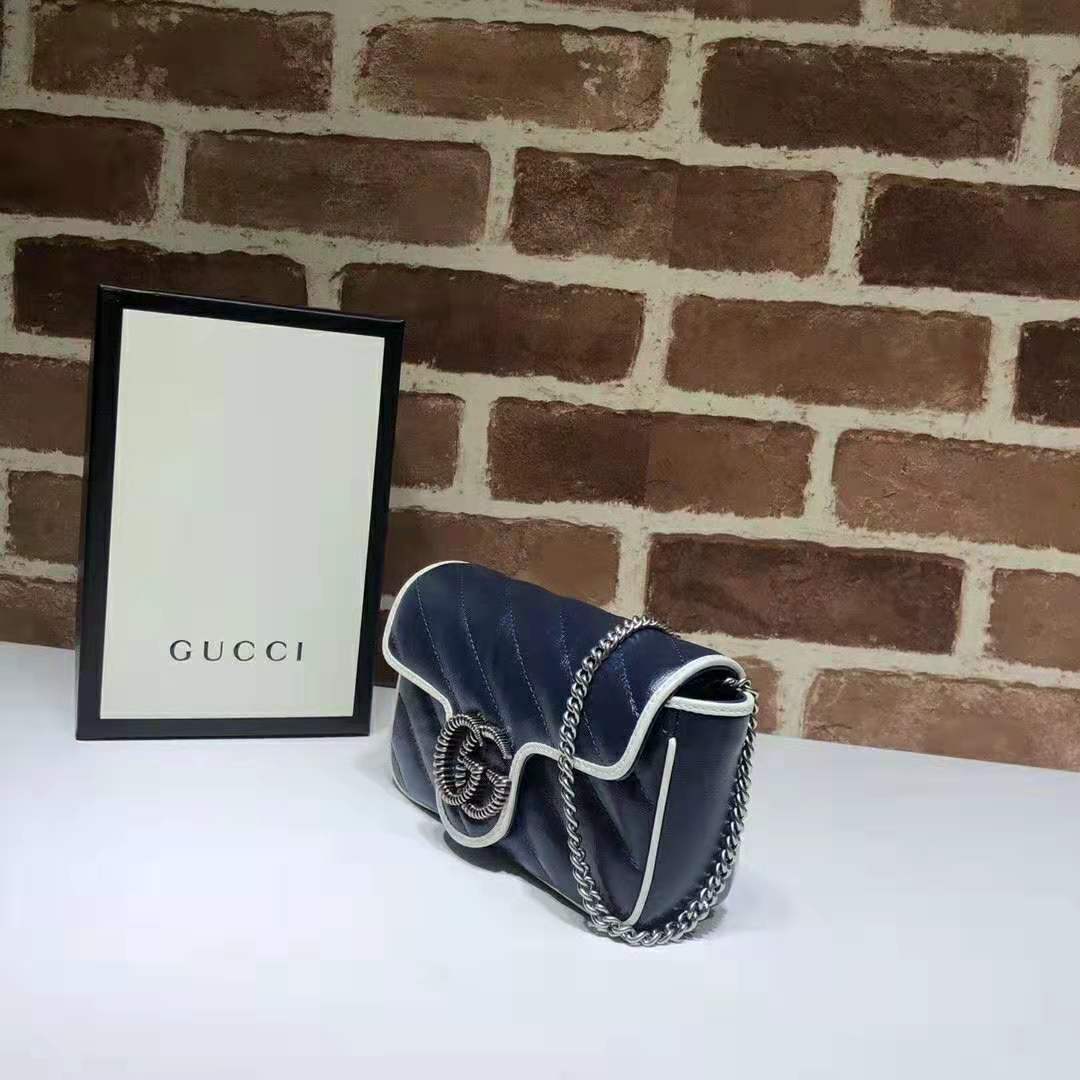 G*u*i gg women gg marmont super mini bag in blue diagonal matelassé leather