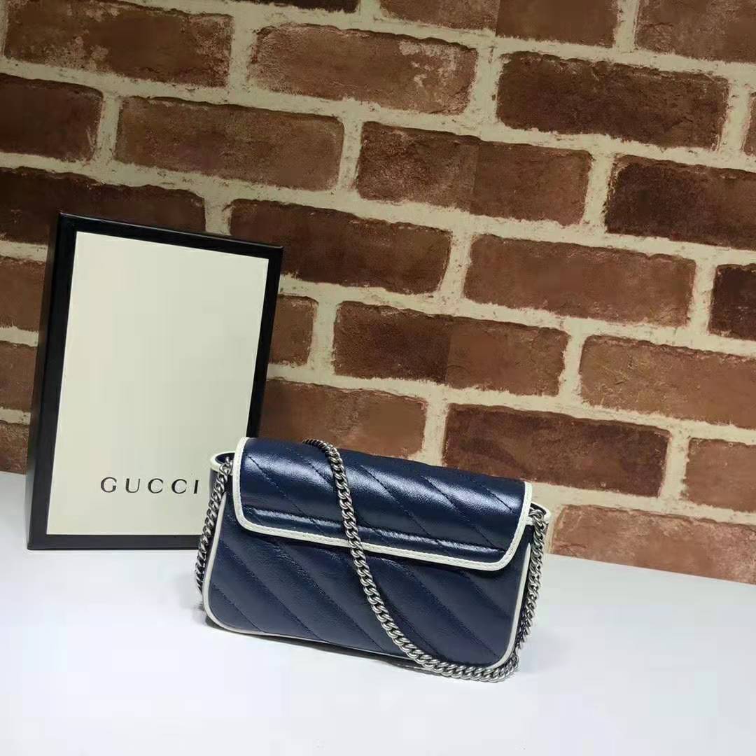 G*u*i gg women gg marmont super mini bag in blue diagonal matelassé leather