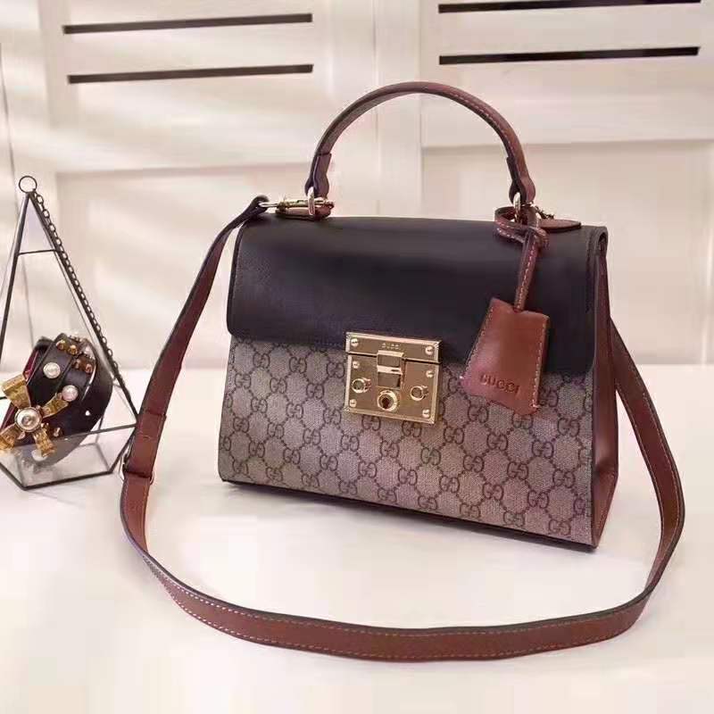G*u*i gg women gg padlock small gg top handle bag in beige gg supreme canvas