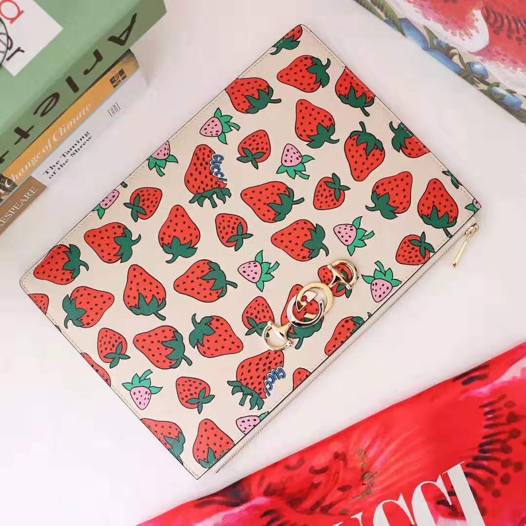 G*u*i gg women G*u*i zumi strawberry print pouch in ivory leather