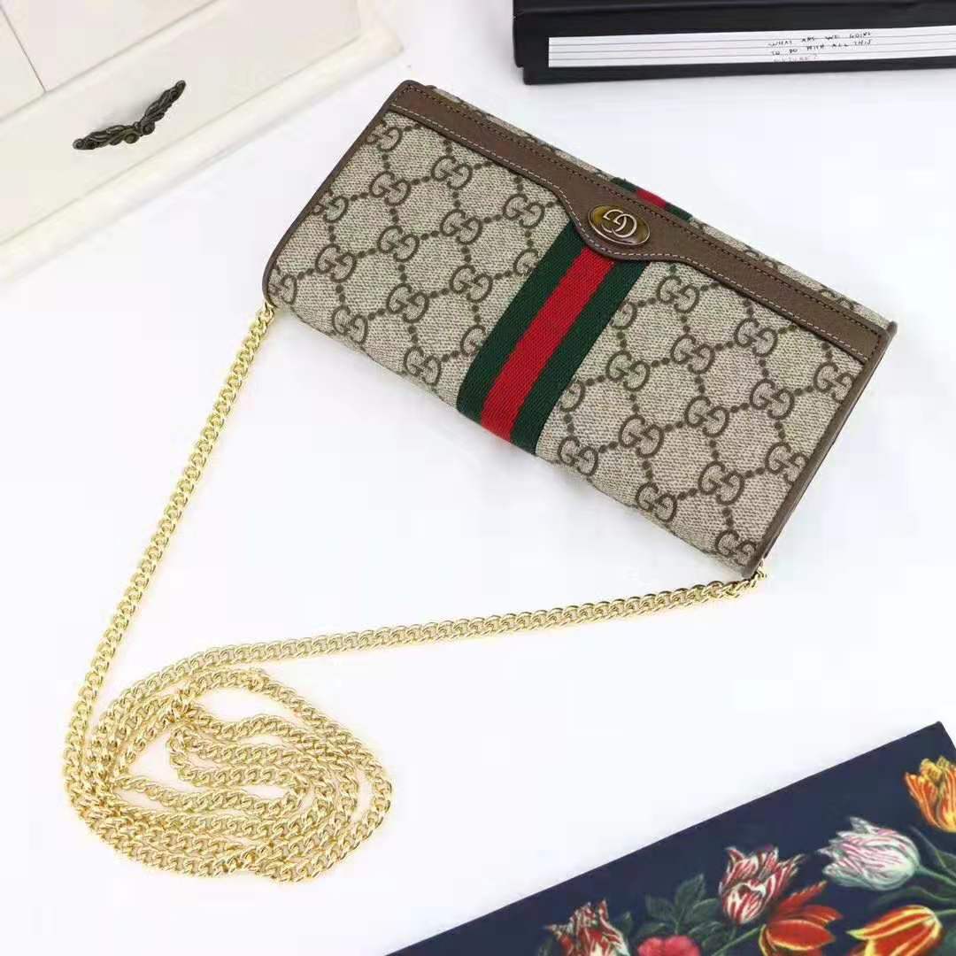 G*u*i gg women ophidia gg chain wallet in beige/ebony gg supreme canvas