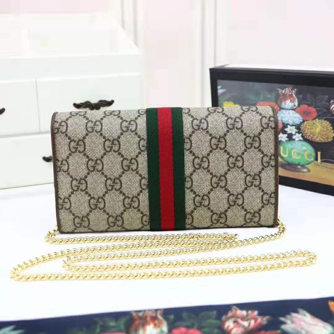 G*u*i gg women ophidia gg chain wallet in beige/ebony gg supreme canvas
