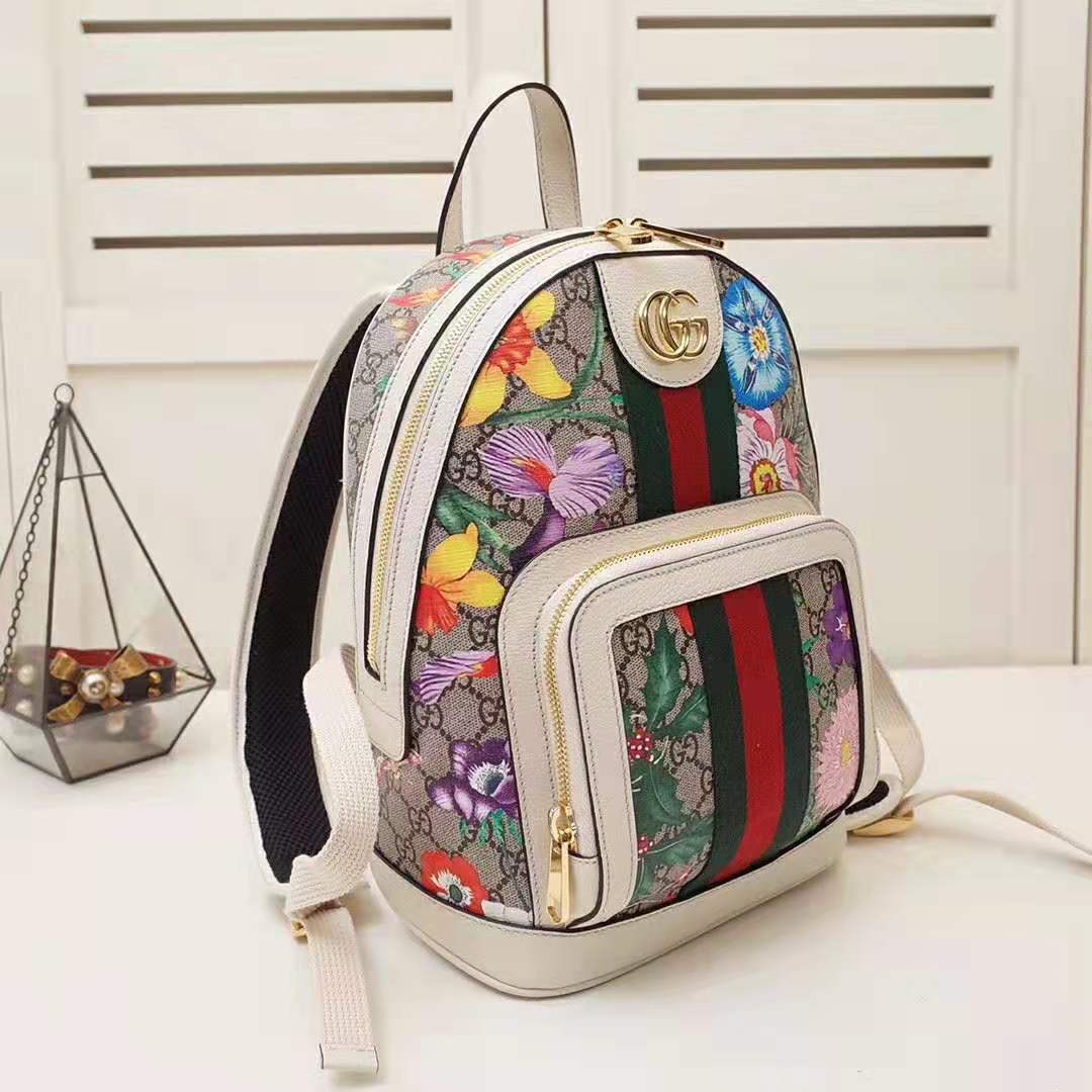 G*u*i gg women ophidia gg flora small backpack in beige/ebony gg supreme canvas