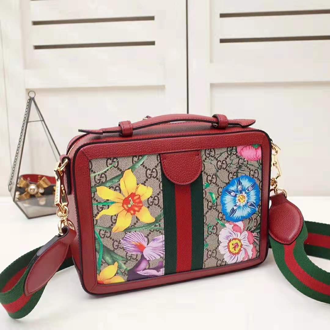 G*u*i gg women ophidia gg flora small shoulder bag in beige/ebony gg supreme canvas