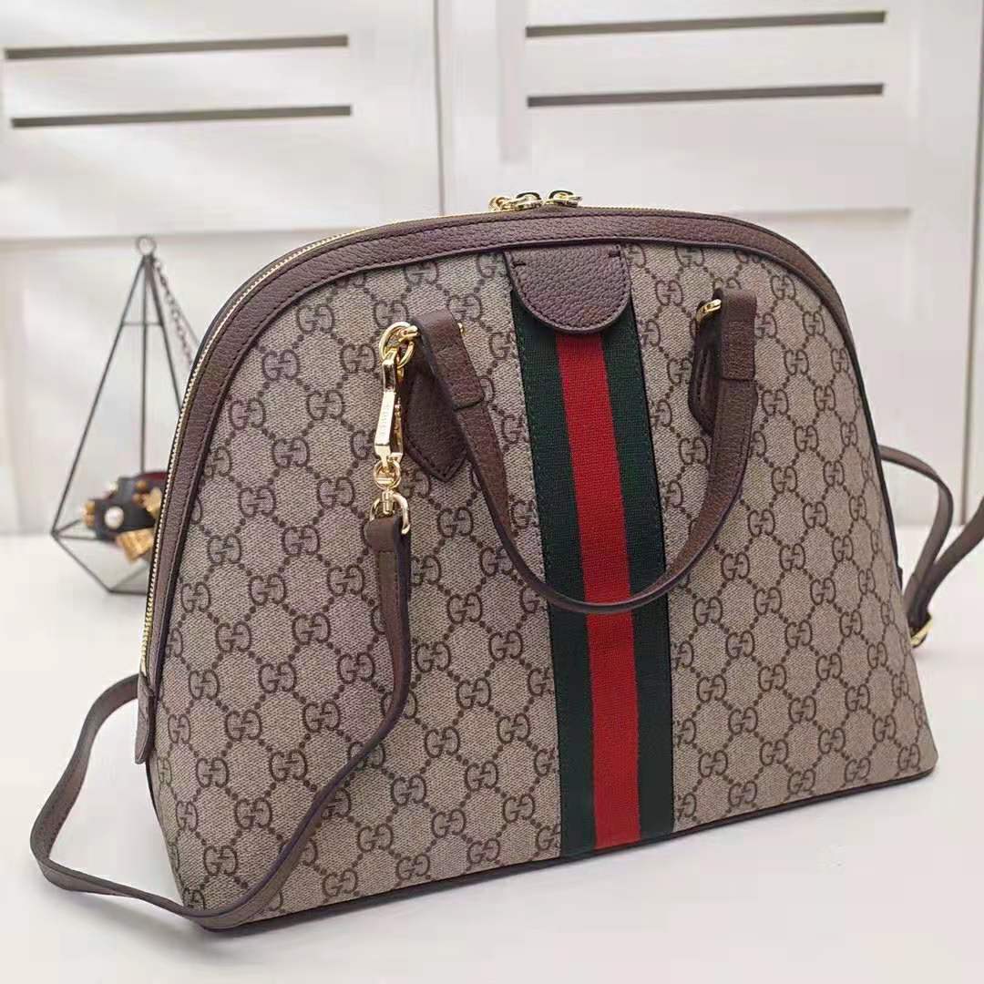 G*u*i gg women ophidia gg medium top handle in beige/ebony gg supreme canvas