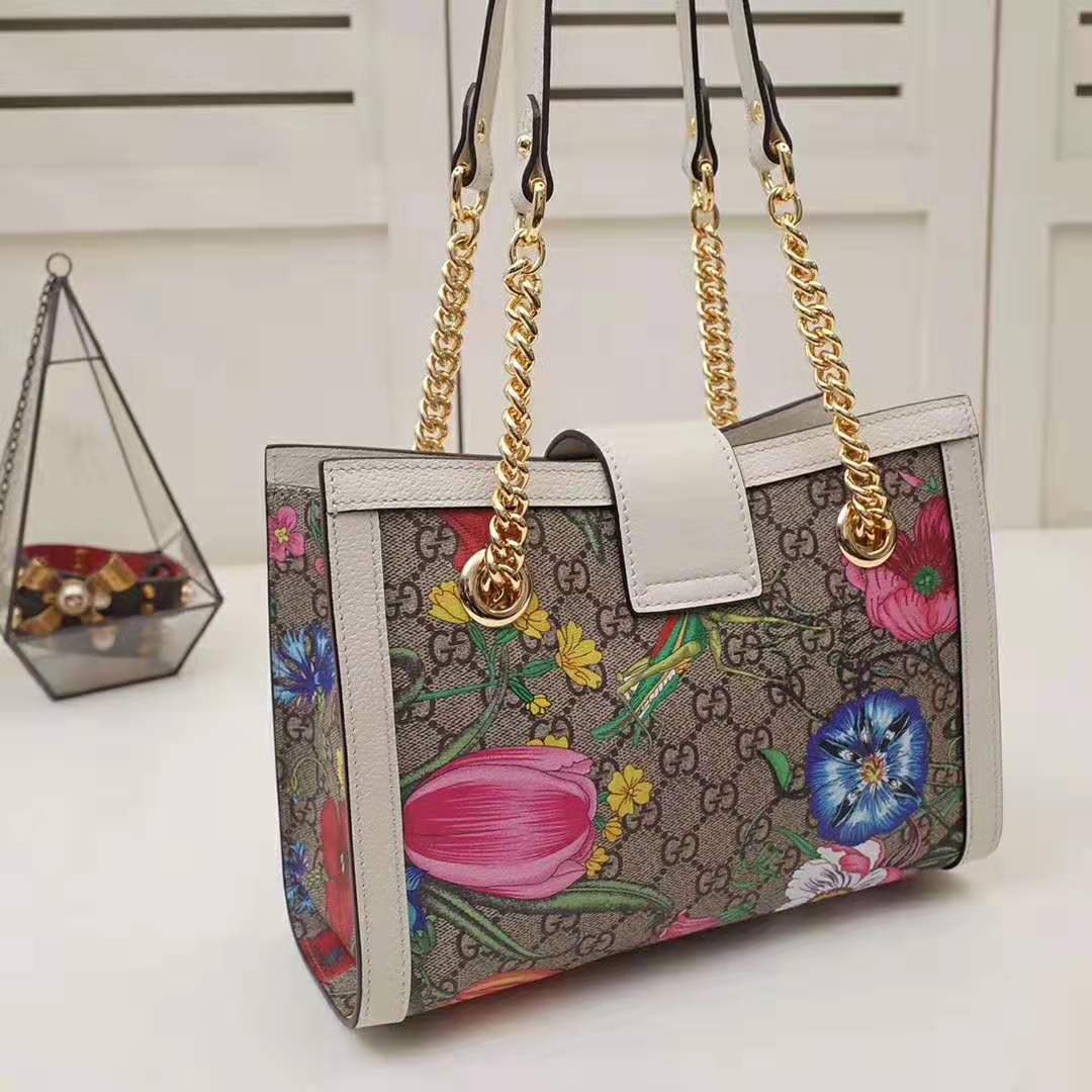 G*u*i gg women padlock gg flora small shoulder bag in beige/ebony gg supreme canvas