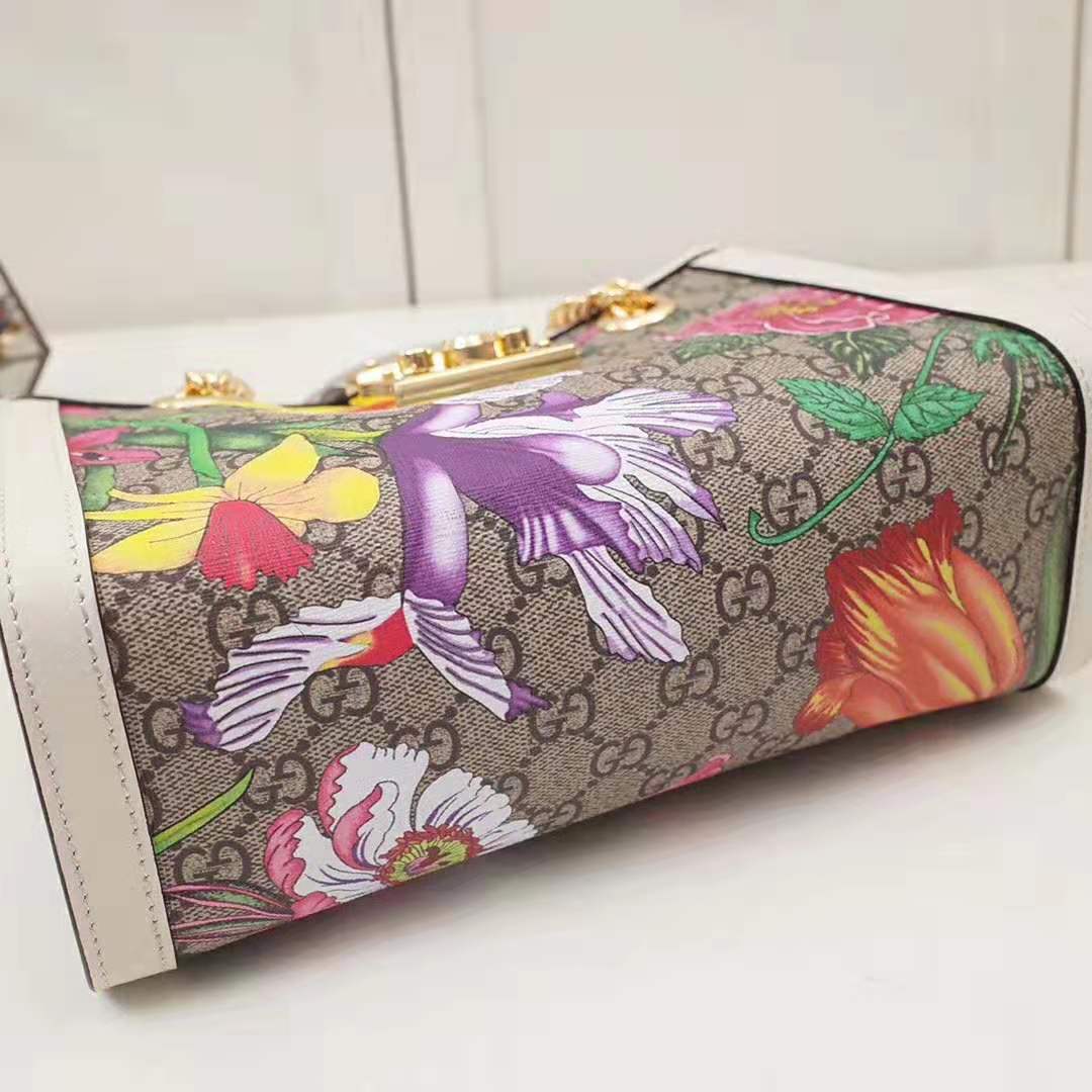 G*u*i gg women padlock gg flora small shoulder bag in beige/ebony gg supreme canvas