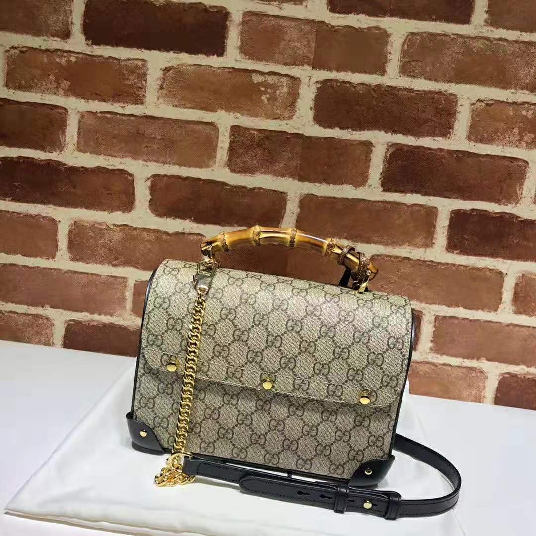 G*u*i gg women padlock gg small bamboo shoulder bag in beige/ebony gg supreme canvas