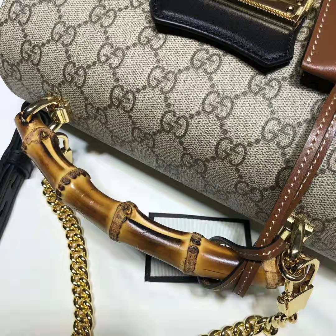 G*u*i gg women padlock gg small bamboo shoulder bag in beige/ebony gg supreme canvas