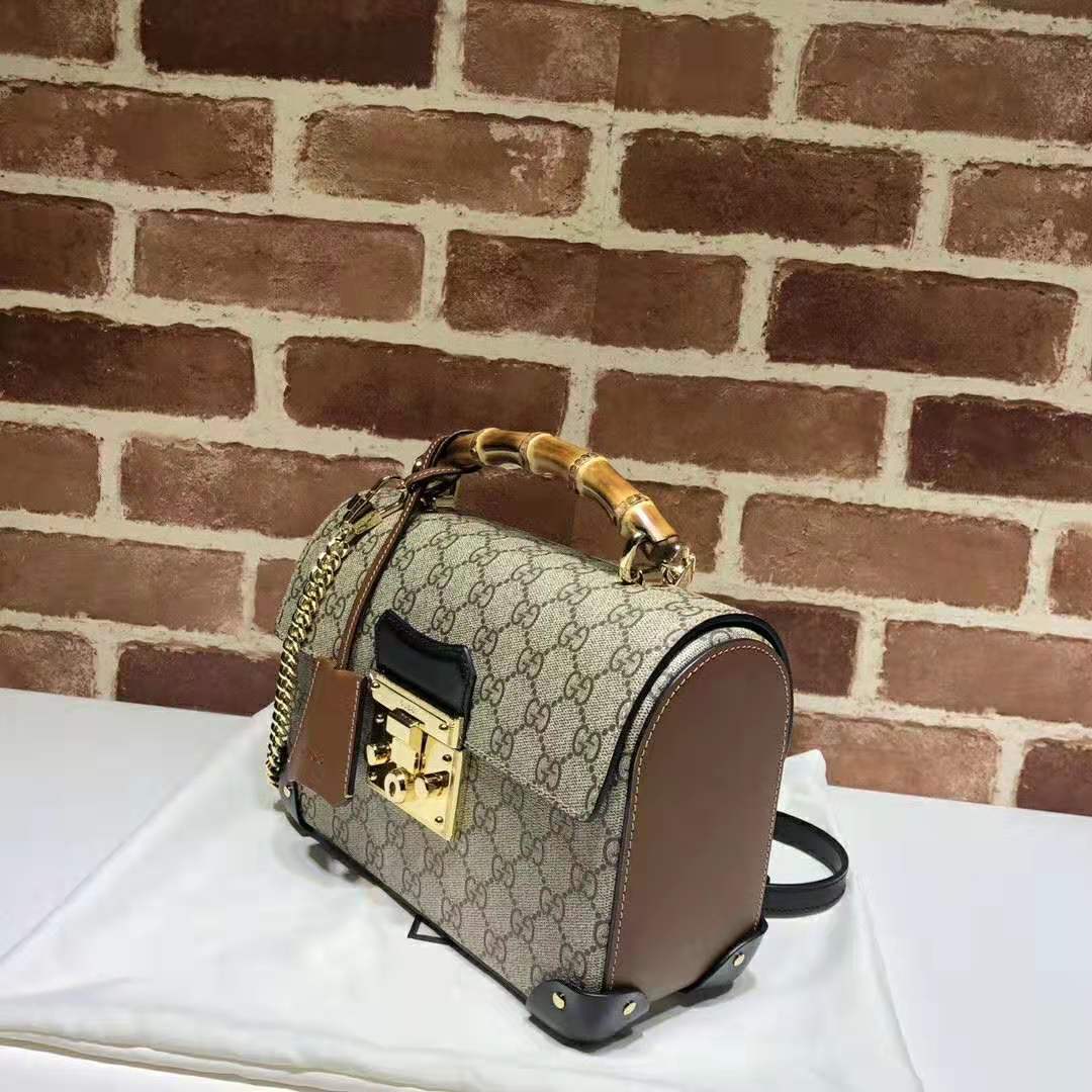 G*u*i gg women padlock gg small bamboo shoulder bag in beige/ebony gg supreme canvas