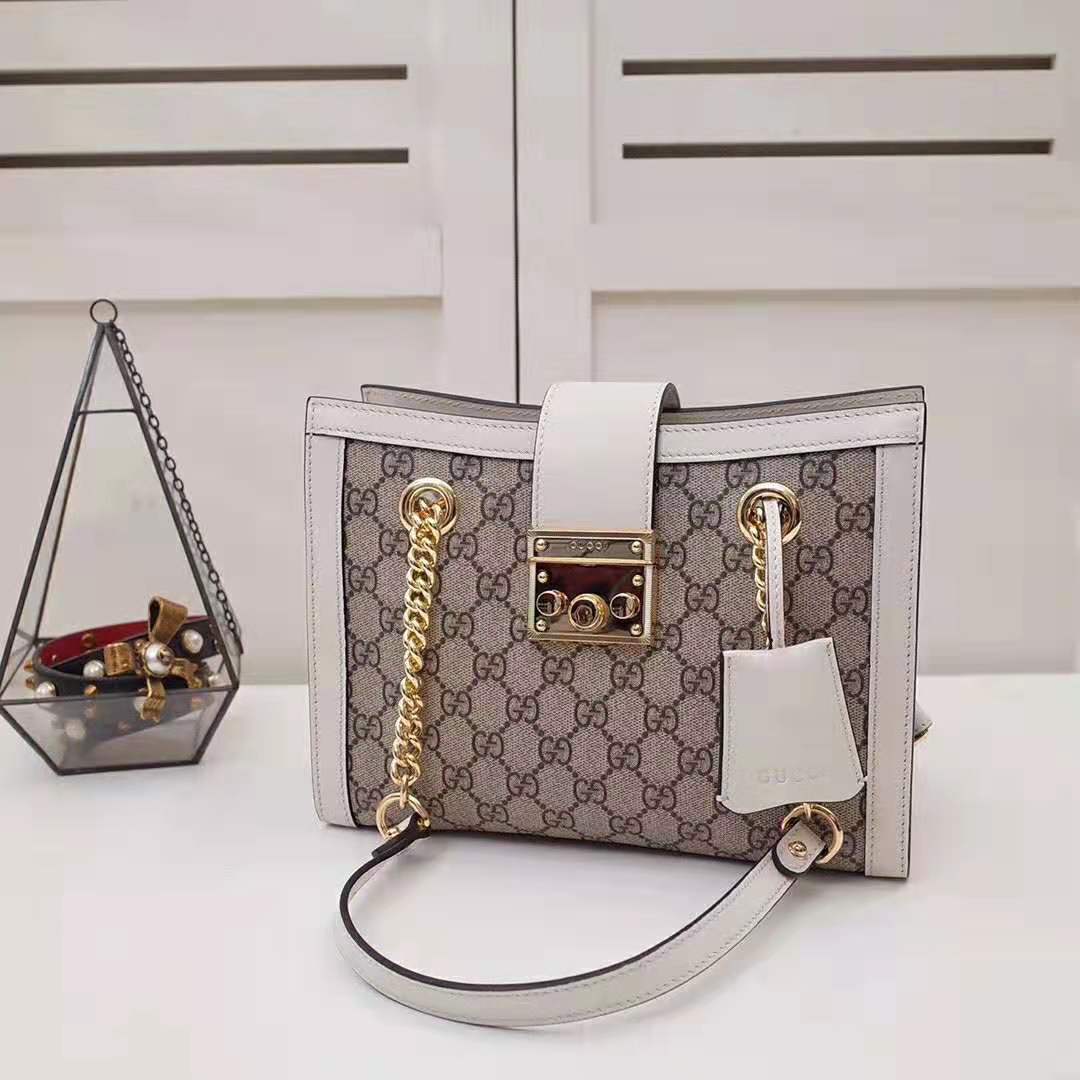 G*u*i gg women padlock gg small shoulder bag in beige/ebony gg supreme canvas