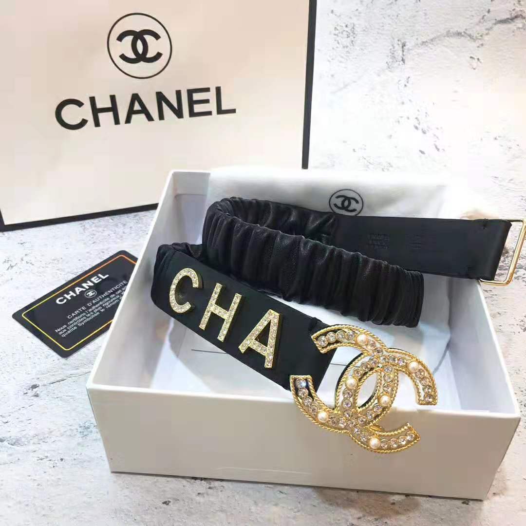 Chanel Women Goatskin & Gold-Tone Metal Belt-Black