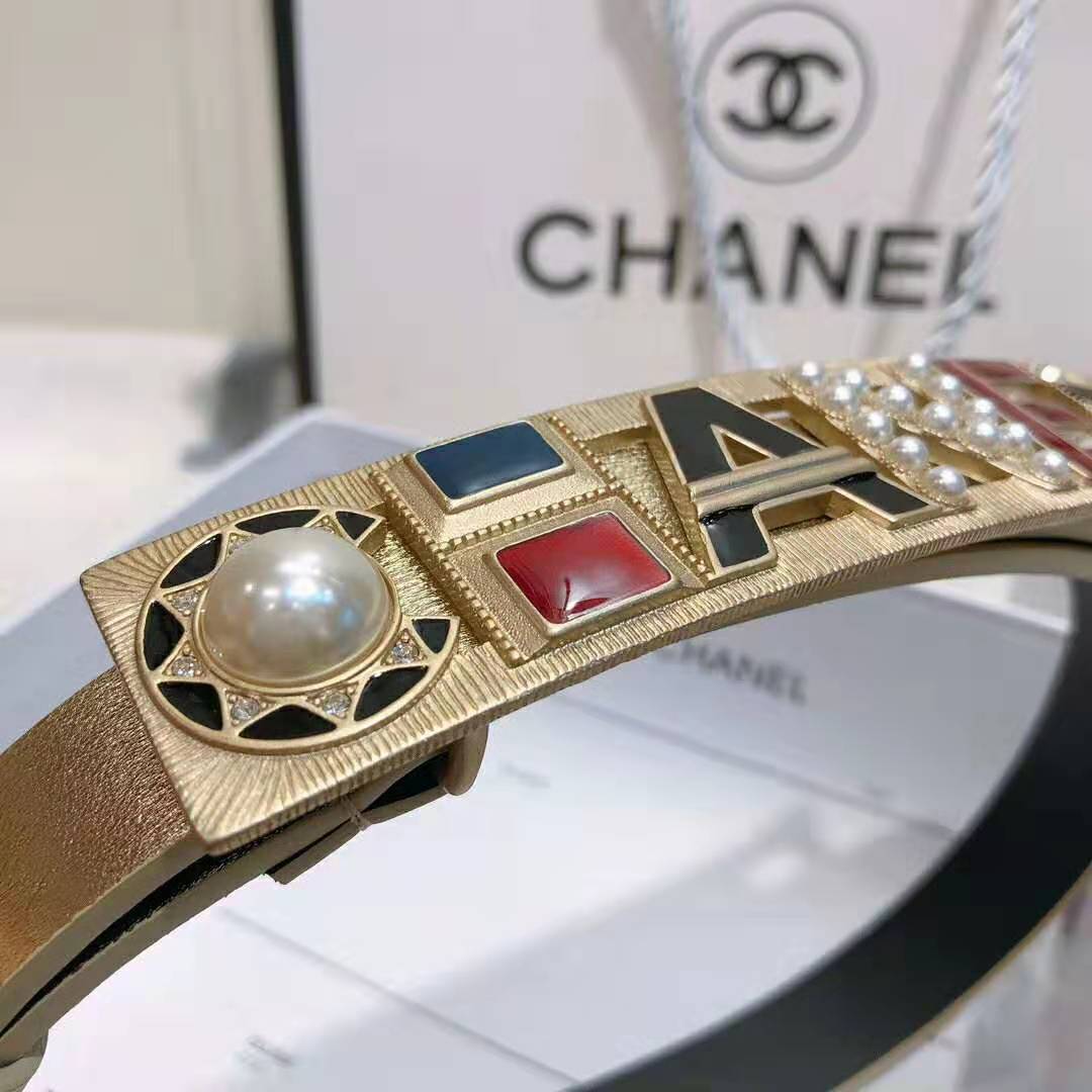 Chanel Women Goatskin & Gold-Tone Metal Belt-Gold
