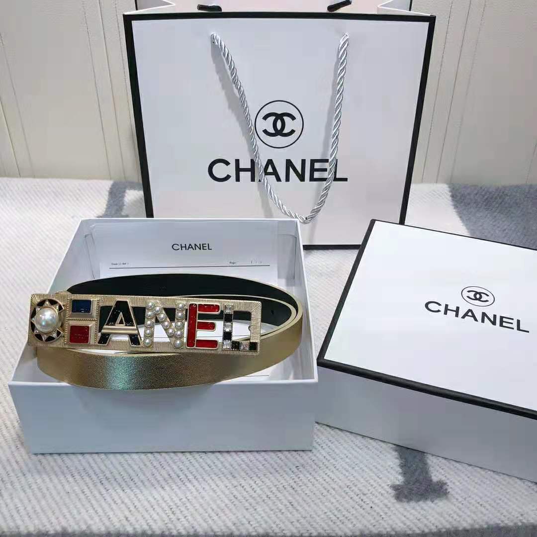 Chanel Women Goatskin & Gold-Tone Metal Belt-Gold