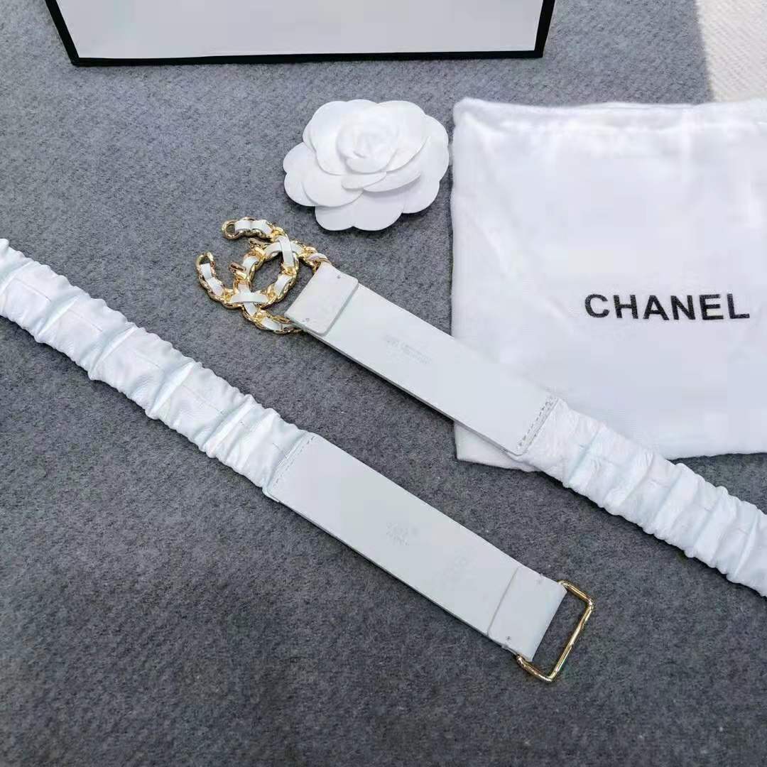 Chanel Women Goatskin & Gold-Tone Metal Belt-White