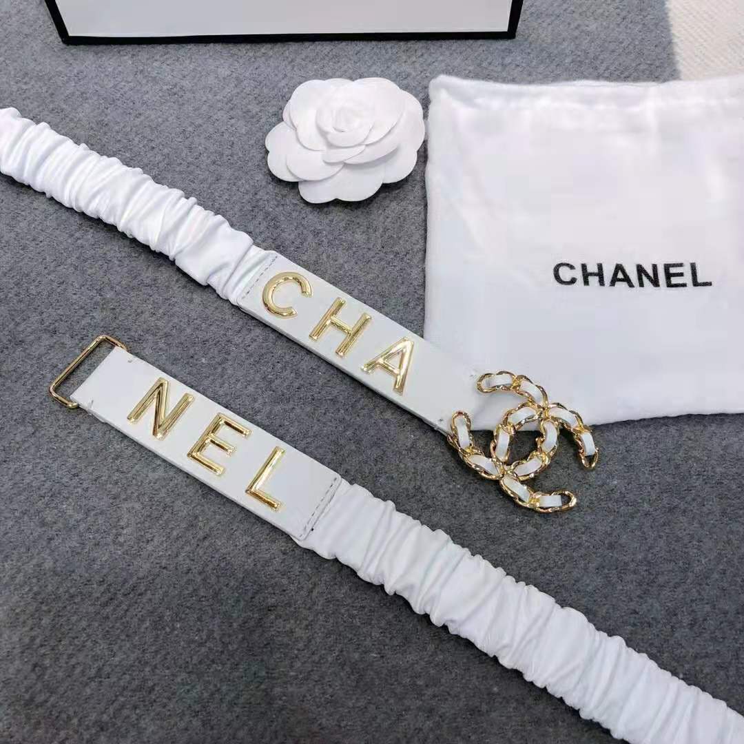 Chanel Women Goatskin & Gold-Tone Metal Belt-White