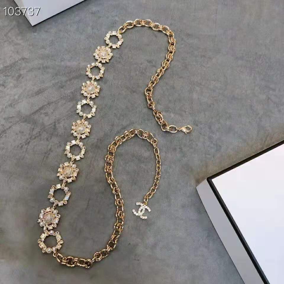 Chanel Women Metal Glass Pearls Strass & Resin Belt-Gold