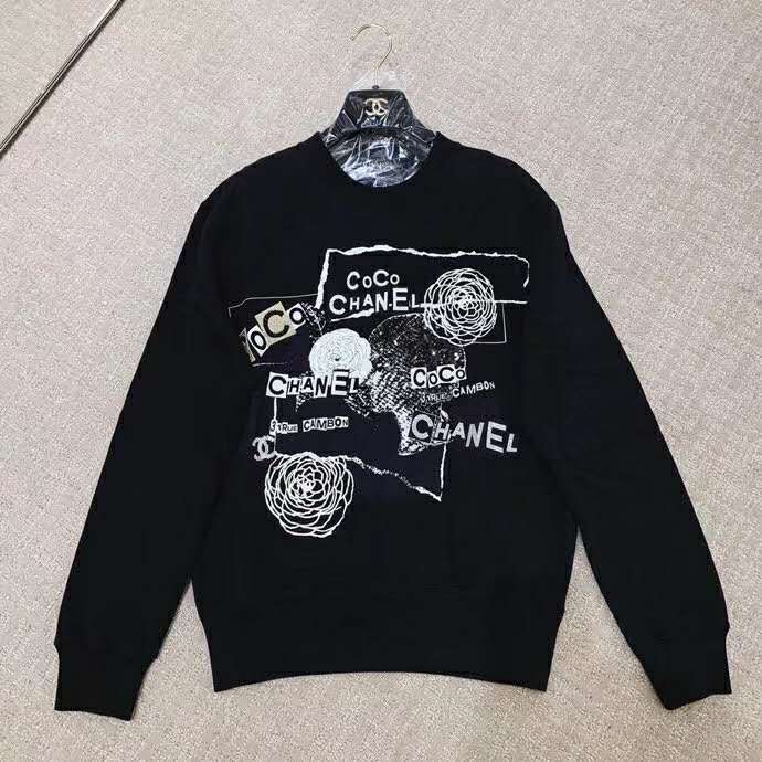 Chanel Women Sweatshirt in Cotton White Black Navy Blue & Silver