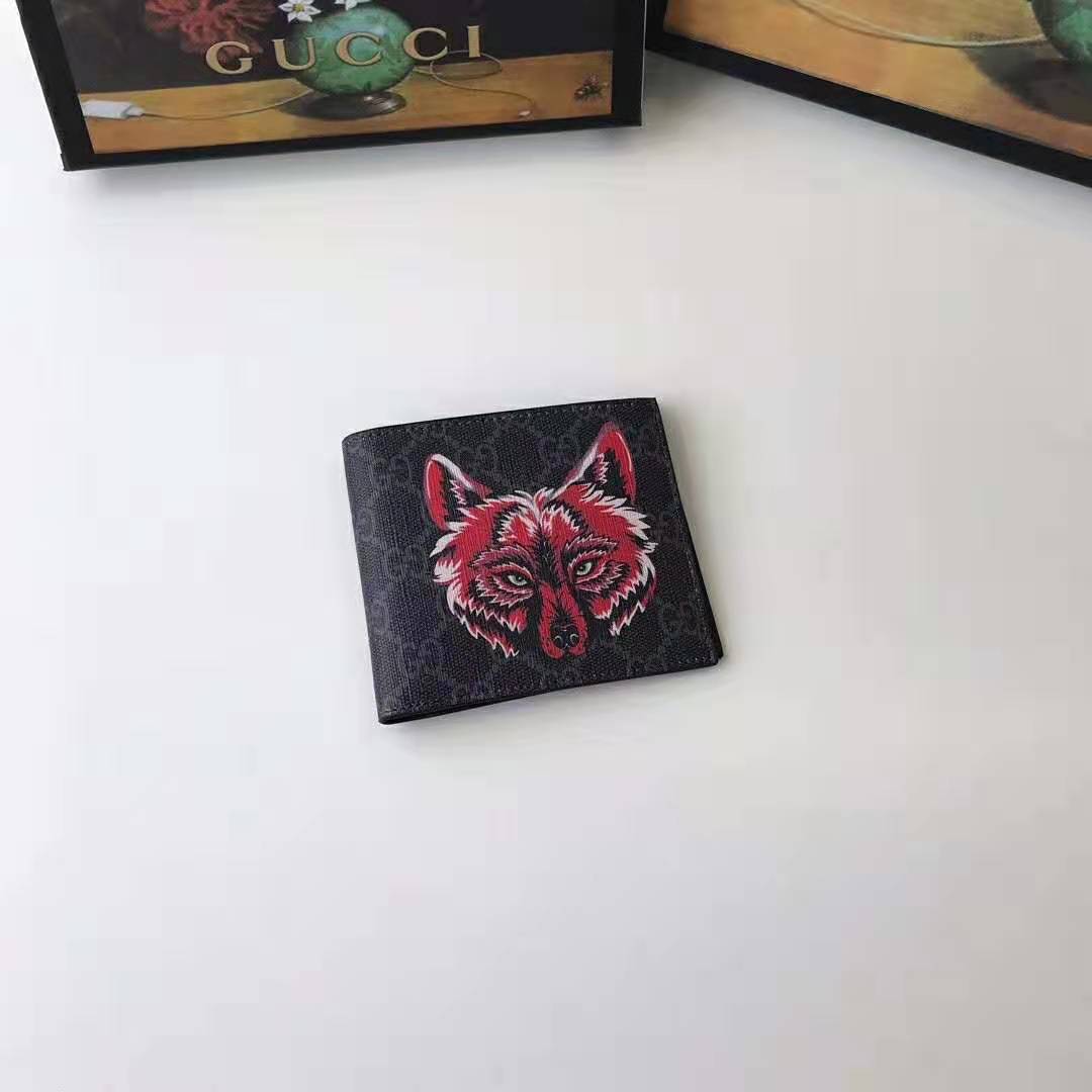 G*u*i gg men gg supreme wallet with wolf in black and grey gg supreme canvas