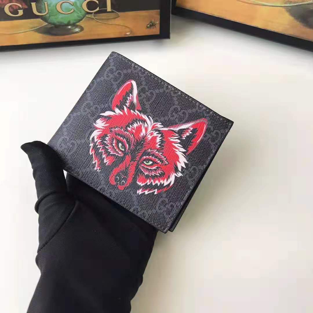 G*u*i gg men gg supreme wallet with wolf in black and grey gg supreme canvas
