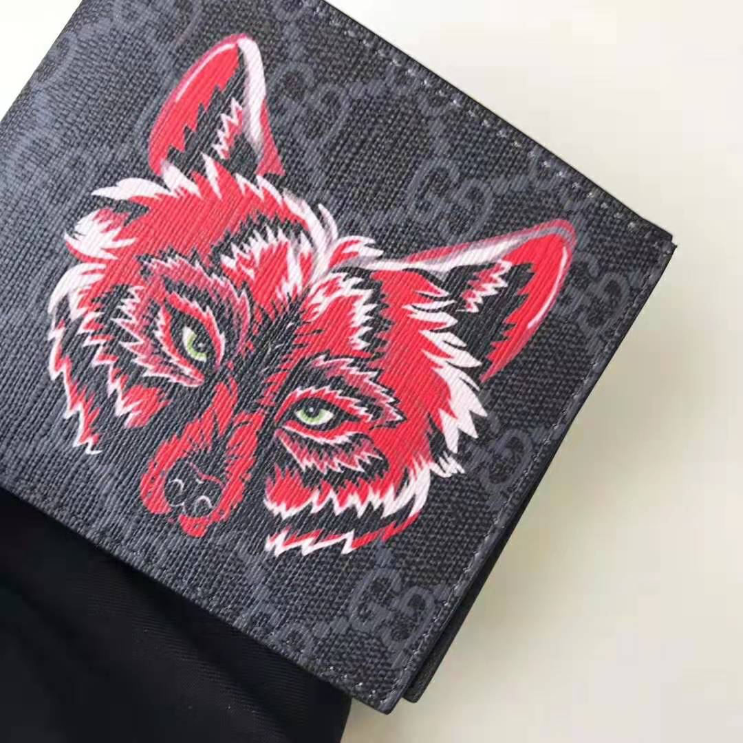G*u*i gg men gg supreme wallet with wolf in black and grey gg supreme canvas