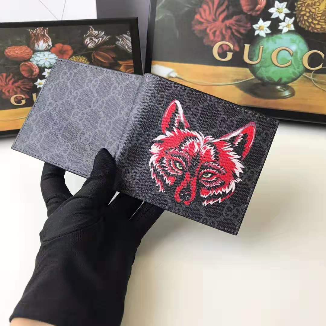 G*u*i gg men gg supreme wallet with wolf in black and grey gg supreme canvas