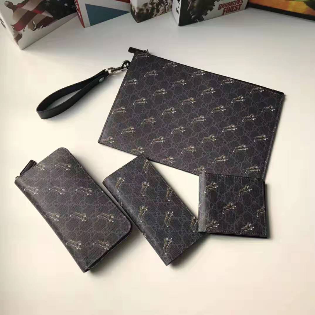 G*u*i gg men gg wallet with tiger print in black/grey gg supreme canvas